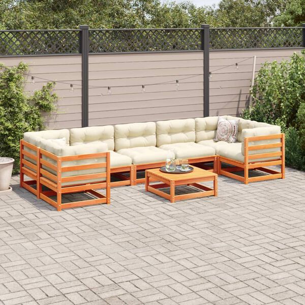 vidaXL Set de sofás jardín 8 pzas con cojines madera pino marrón cera