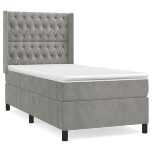 vidaXL Cama box spring con colch&oacute;n terciopelo gris claro 100x200 cm