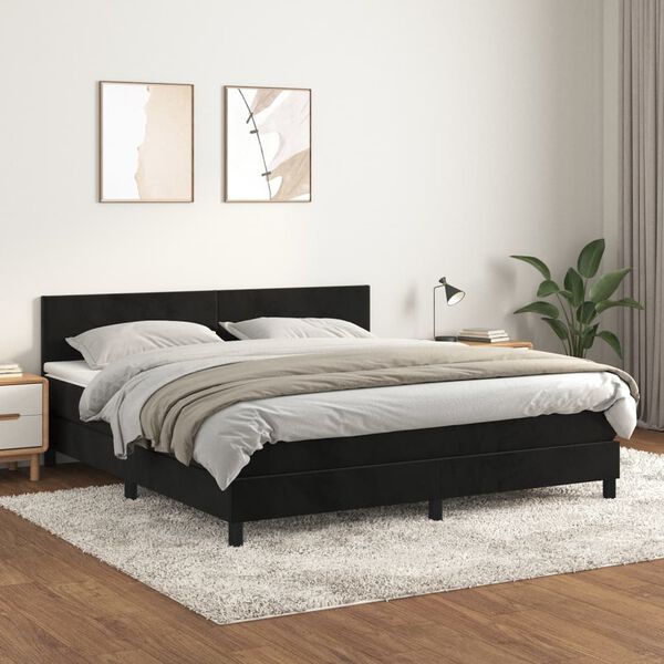 vidaXL Cama box spring con colch&oacute;n terciopelo negro 180x200 cm