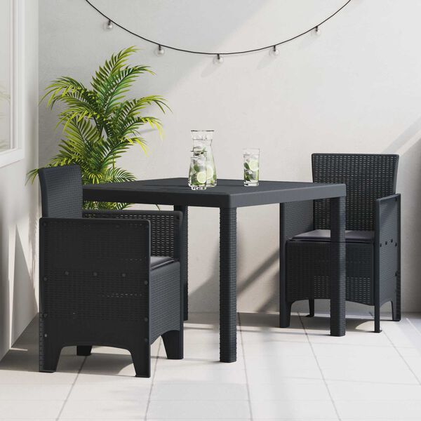 vidaXL Conjunto de Comedor de Jard&iacute;n 3 pcs Antracita Polipropileno