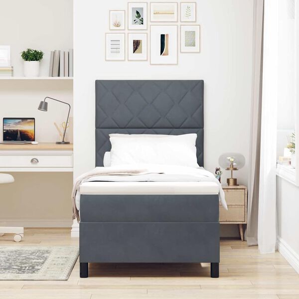 vidaXL Cama tipo Box Spring con colch&oacute;n Gris oscuro 90 x 190 cm tela