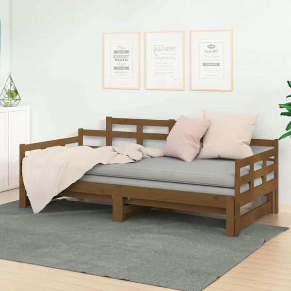 vidaXL Sof&aacute; cama extra&iacute;ble madera maciza pino marr&oacute;n miel 2x(90x200)cm