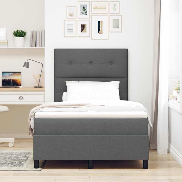 vidaXL Cama tipo Box Spring con colchón Gris oscuro 120 x 190 cm tela
