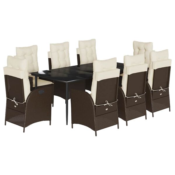vidaXL Set comedor para jard&iacute;n 9 pzas y cojines rat&aacute;n sint&eacute;tico marr&oacute;n