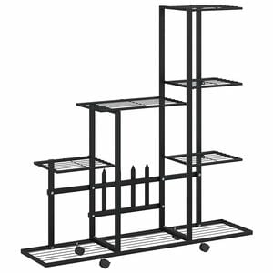 vidaXL Soporte de flores con rueda de metal negro 94,5x25x92,5 cm