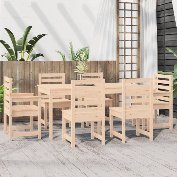 vidaXL Juego de comedor de jardín 7 piezas madera maciza de pino