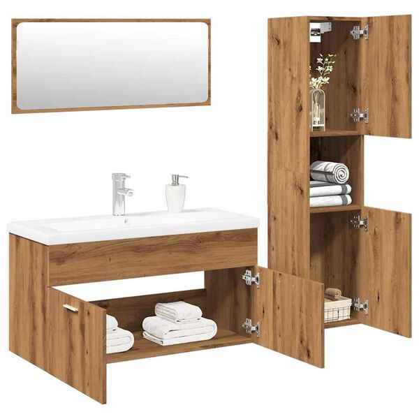 vidaXL Juego de muebles ba&ntilde;o 4 piezas madera ingenier&iacute;a roble artisan