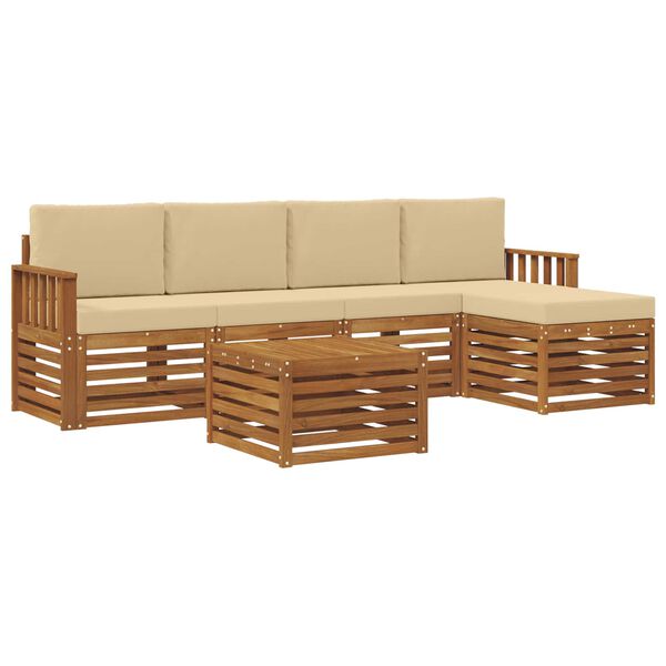 vidaXL Conjunto de sof&aacute;s de exterior con coj&iacute;n 6 pcs Natural y Beige