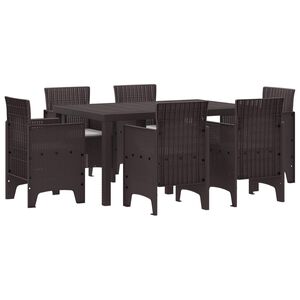 vidaXL Conjunto de Comedor de Jardín 7 pcs Marrón Ratan Polt