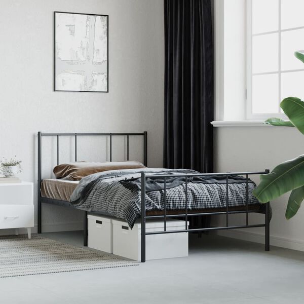 vidaXL Estructura cama sin colch&oacute;n con estribo metal negro 100x200 cm