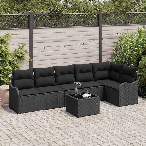 vidaXL Conjunto de sof&aacute; de jard&iacute;n 7 pcs Negro rat&aacute;n sint&eacute;tico