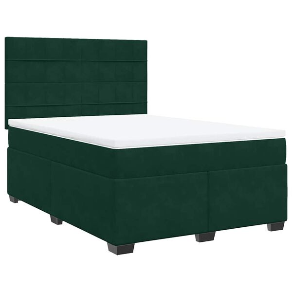 vidaXL Cama box spring con colch&oacute;n terciopelo verde oscuro 140x190 cm