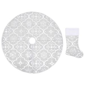 vidaXL Falda del &aacute;rbol de Navidad de lujo y calcet&iacute;n tela blanco 150cm