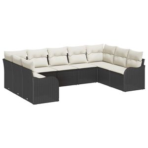 vidaXL Conjunto de sof&aacute; de jard&iacute;n 9 pcs Negro y rat&aacute;n sint&eacute;tico