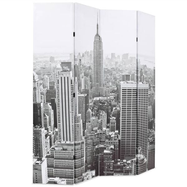 vidaXL Biombo divisor plegable 160x170 cm Nueva York blanco y negro