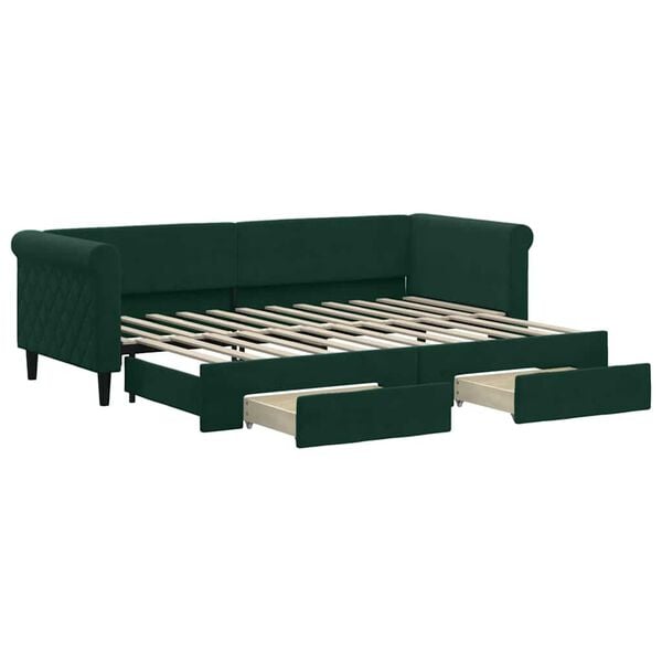 vidaXL Sof&aacute; cama nido con cajones terciopelo verde oscuro 80x200 cm