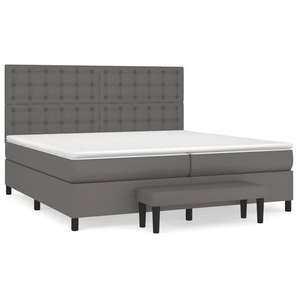 vidaXL Cama box spring con colch&oacute;n cuero sint&eacute;tico gris 200x200 cm
