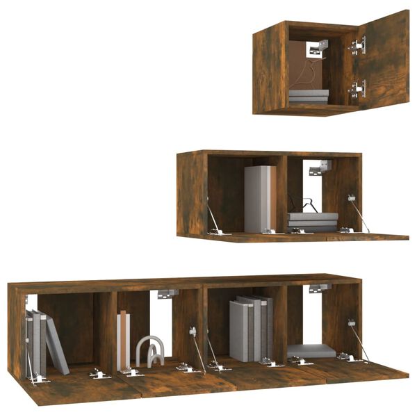 vidaXL Set de muebles de TV 4 pzas madera contrachapada roble ahumado