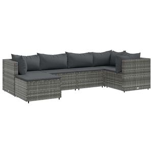 vidaXL Set de muebles de jard&iacute;n 6 pzas y cojines rat&aacute;n sint&eacute;tico gris