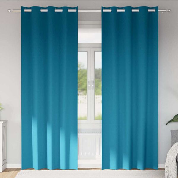 vidaXL Cortinas Opacas con Anillas 2 pcs Tuquesa 245 x 140 cm