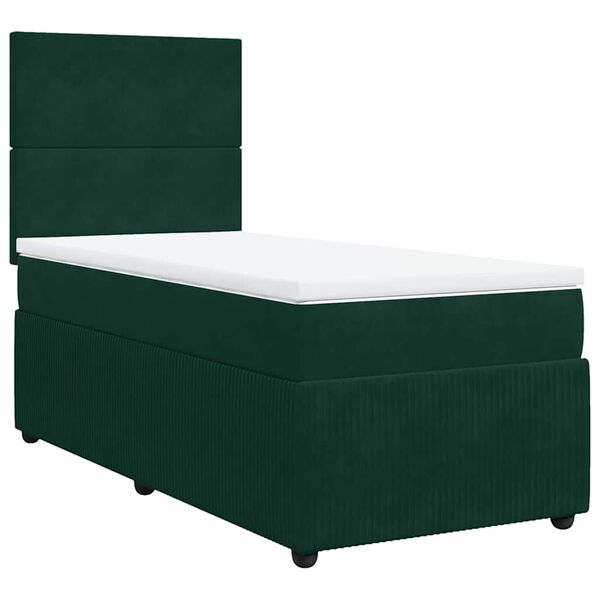 vidaXL Cama box spring con colch&oacute;n terciopelo verde oscuro 90x190 cm