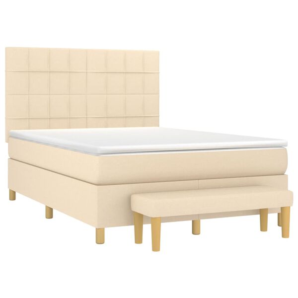 vidaXL Cama box spring con colch&oacute;n tela color crema 140x190 cm