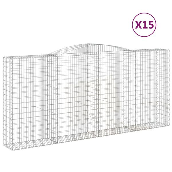 vidaXL Cestas de gaviones 15 uds forma de arco hierro 400x50x180/200cm
