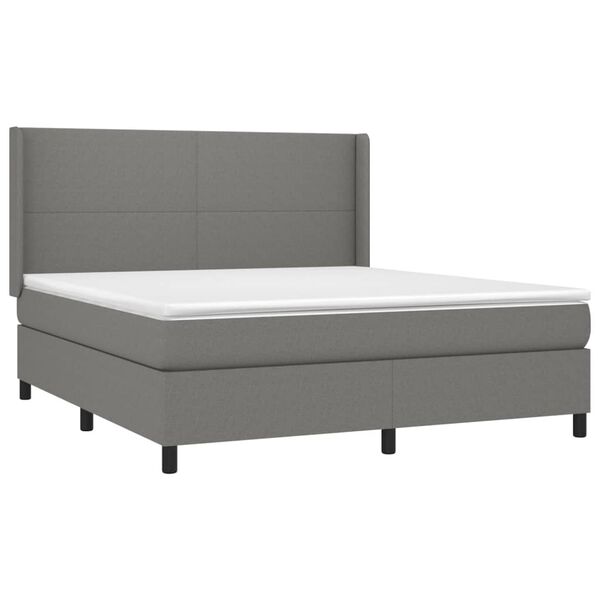 vidaXL Cama box spring con colch&oacute;n tela gris oscuro 180x200 cm