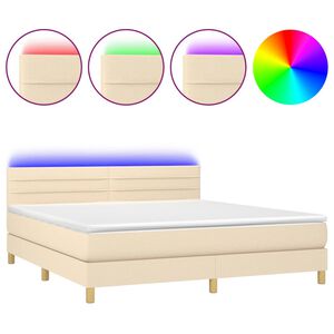 vidaXL Cama box spring con colch&oacute;n y LED tela crema 160x200 cm
