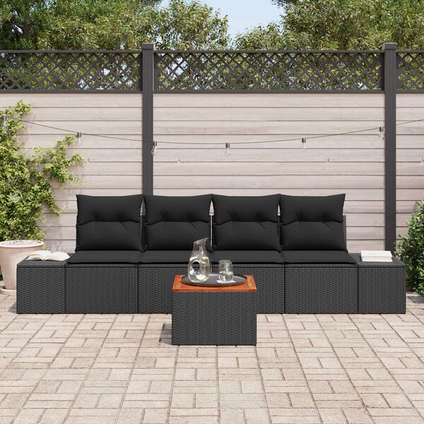 vidaXL Conjunto de sofá de jardín con cojín 5 pcs Negro Poliratán