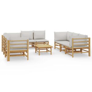 vidaXL Set de muebles de jard&iacute;n 9 piezas bamb&uacute; y cojines gris claro