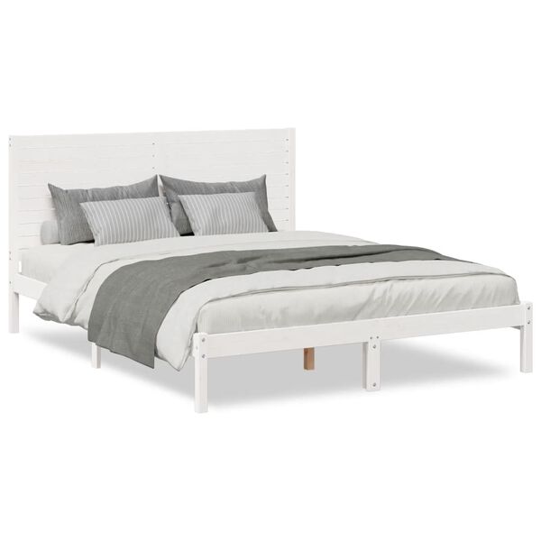 vidaXL Cama extralarga sin colch&oacute;n madera maciza blanca 140x210 cm