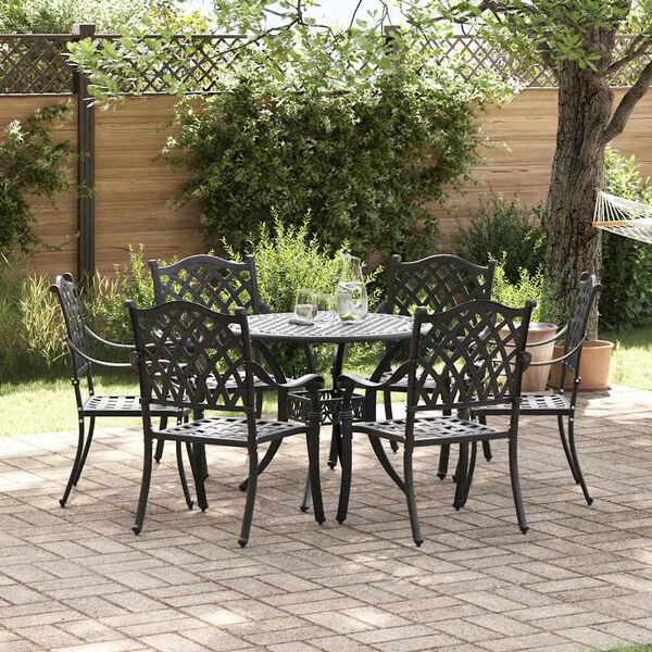vidaXL Conjunto de Comedor de Jardín 7 pcs Negro 90 x 90 x 75 cm