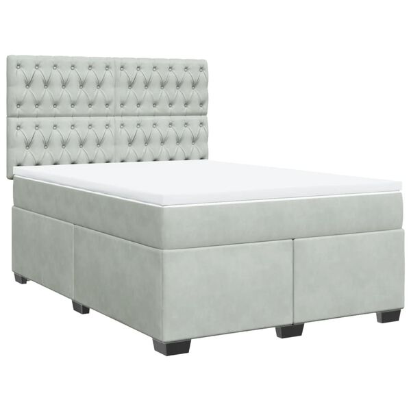 vidaXL Cama box spring con colch&oacute;n terciopelo gris claro 160x200 cm