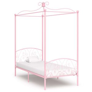 vidaXL Estructura de cama con dosel sin colch&oacute;n metal rosa 90x200 cm
