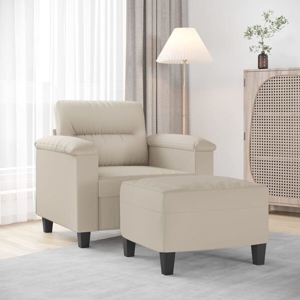 vidaXL Sill&oacute;n con taburete tela de microfibra crema 60 cm