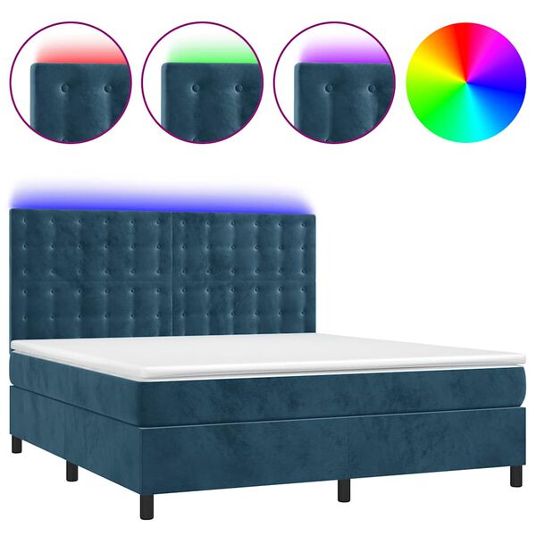 vidaXL Cama box spring colch&oacute;n y LED terciopelo azul oscuro 160x200 cm
