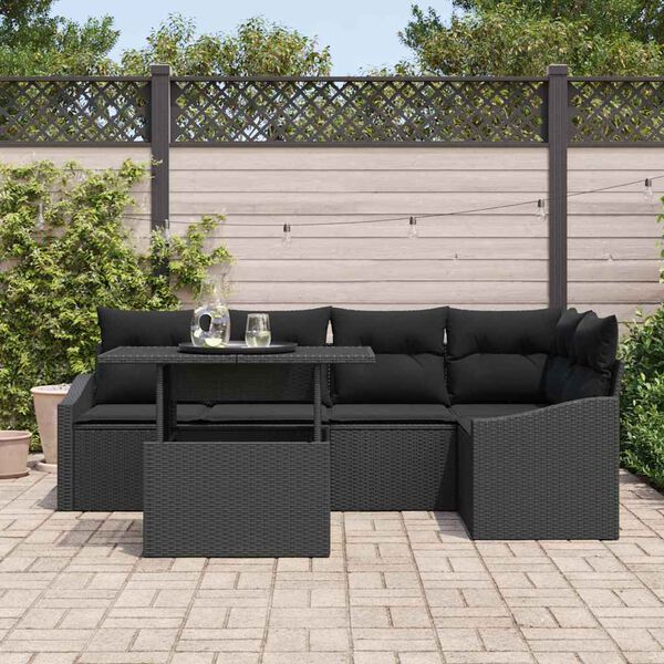 vidaXL Conjunto de sof&aacute; de jard&iacute;n 6 pcs Negro rat&aacute;n sint&eacute;tico