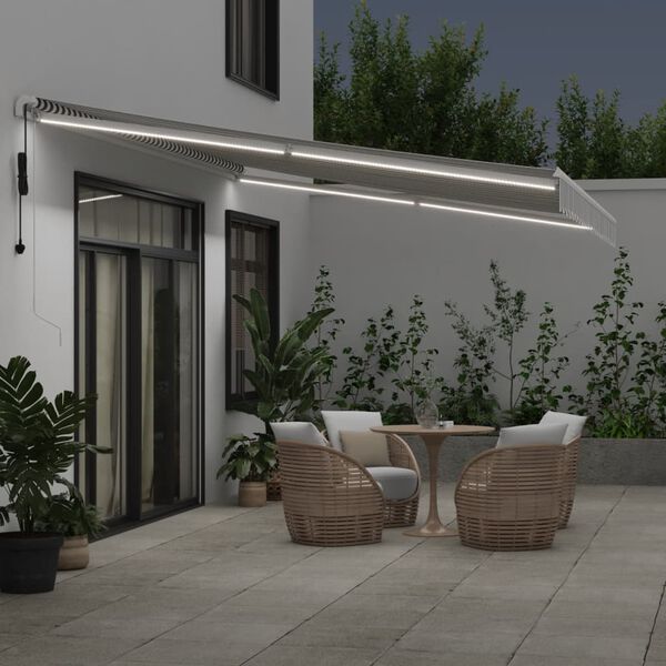 vidaXL Toldo retr&aacute;ctil autom&aacute;tico luz LED antracita blanco 500x350 cm