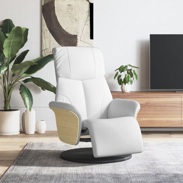 vidaXL Sill&oacute;n reclinable con reposapi&eacute;s cuero sint&eacute;tico blanco