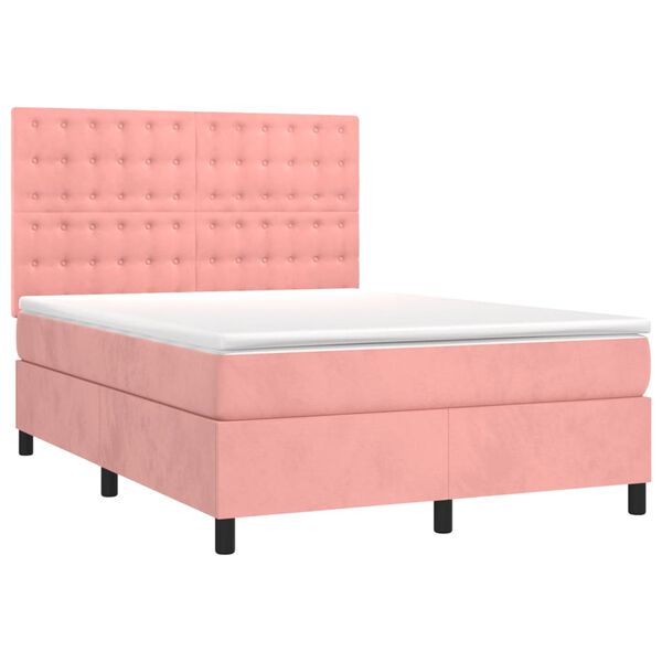 vidaXL Cama box spring con colch&oacute;n terciopelo rosa 140x190 cm