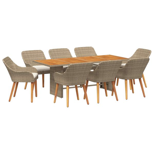 vidaXL Conjunto de Comedor de Jardín con cojín 9 pcs Beige y marrón