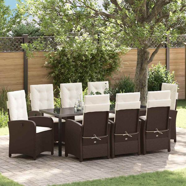 vidaXL Conjunto de Comedor de Jard&iacute;n 9 pcs Marr&oacute;n rat&aacute;n sint&eacute;tico