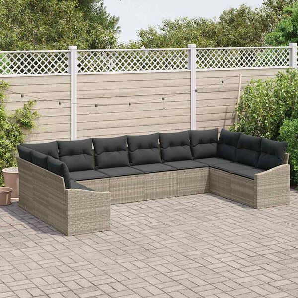 vidaXL Conjunto de sof&aacute; de jard&iacute;n 10 pcs Gris Claro rat&aacute;n sint&eacute;tico