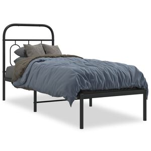 vidaXL Estructura cama sin colch&oacute;n con cabecero metal negro 75x190 cm