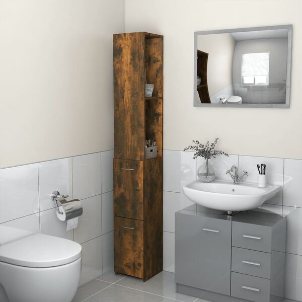 vidaXL Armario baño madera contrachapada roble ahumado 25x26,5x170 cm