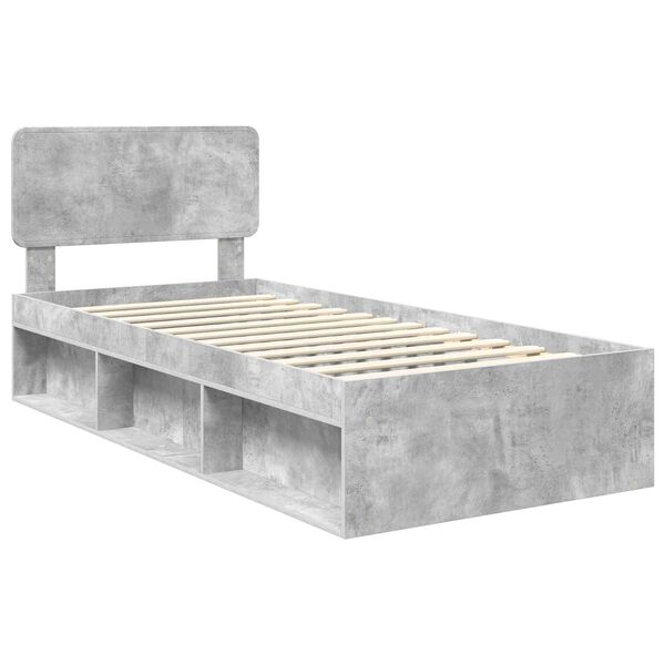 vidaXL Estructura de cama con cabecera Gris concreto 90 x 190 cm