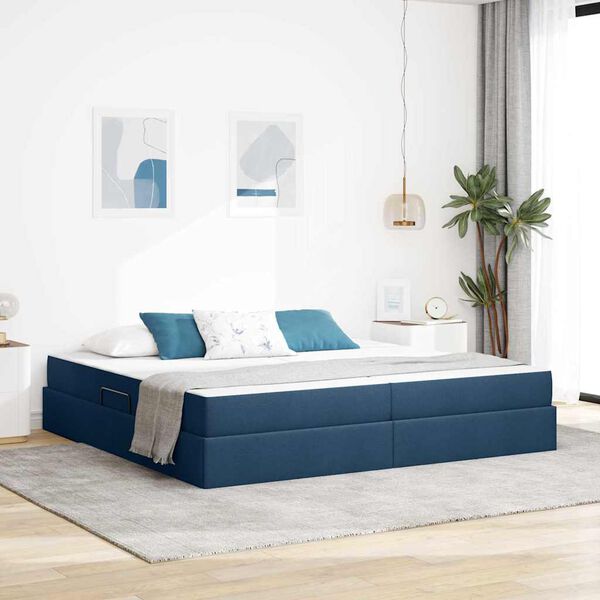 vidaXL Cama con almacenamiento y colch&oacute;n Azul 200 x 200 cm Poli&eacute;ster