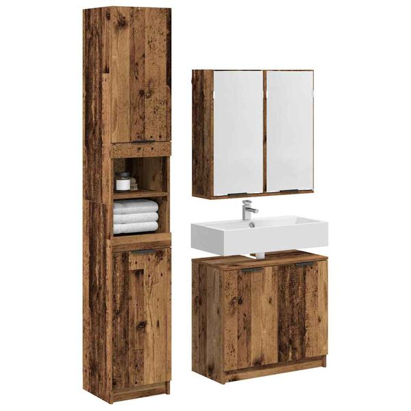 vidaXL Juego de Muebles de Ba&ntilde;o con estante 3 pcs Madera envejecida