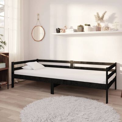 vidaXL Sofá cama con colchón madera de pino maciza negro 90x200 cm